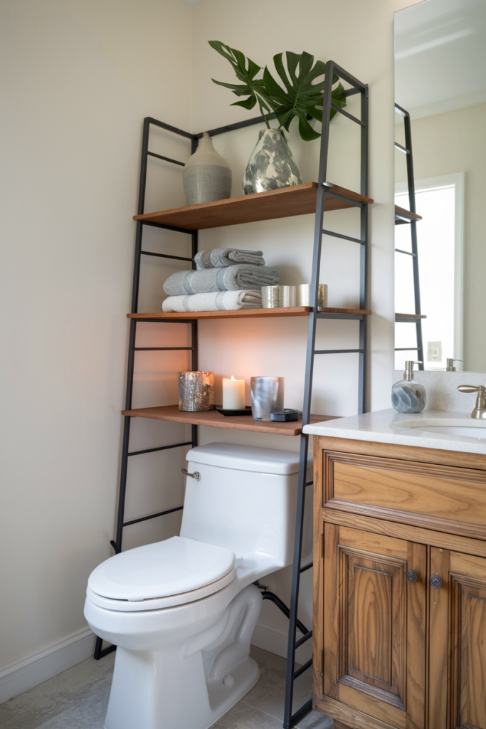 Ladder Shelves for storage and decoration Above the Toilet