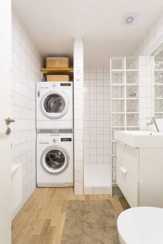 Small Bathroom Smart Laundry Integration