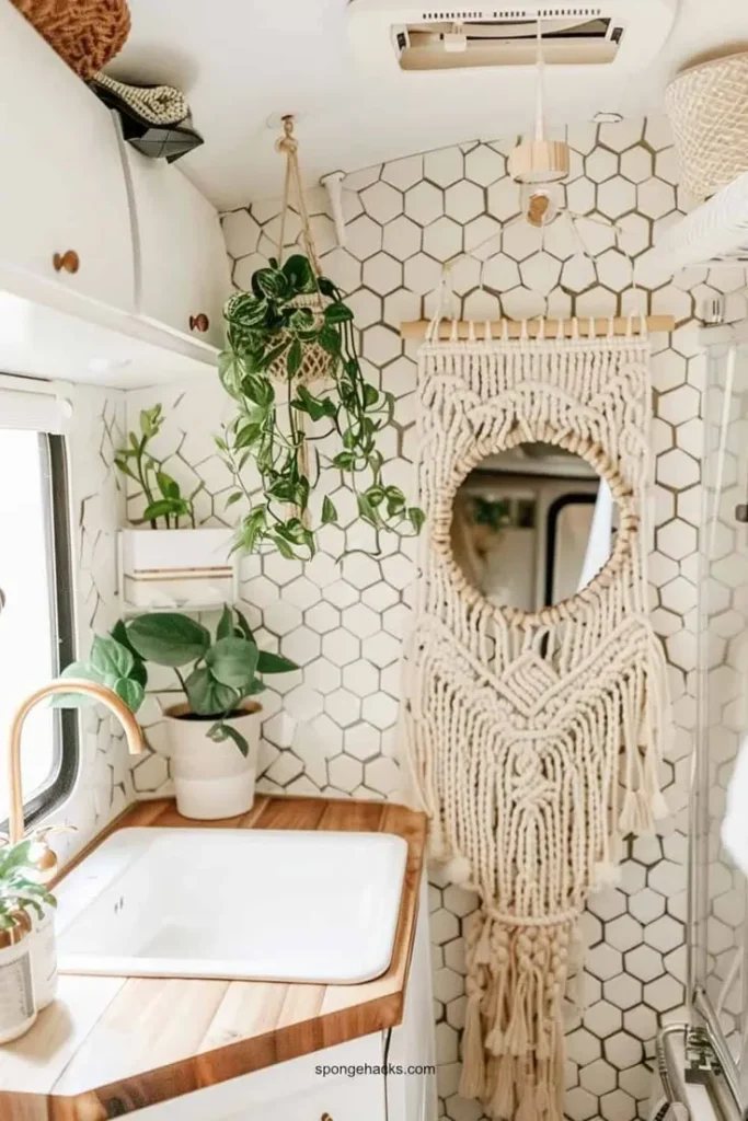 RV Camper Decorated with Boho Macrame Hanger