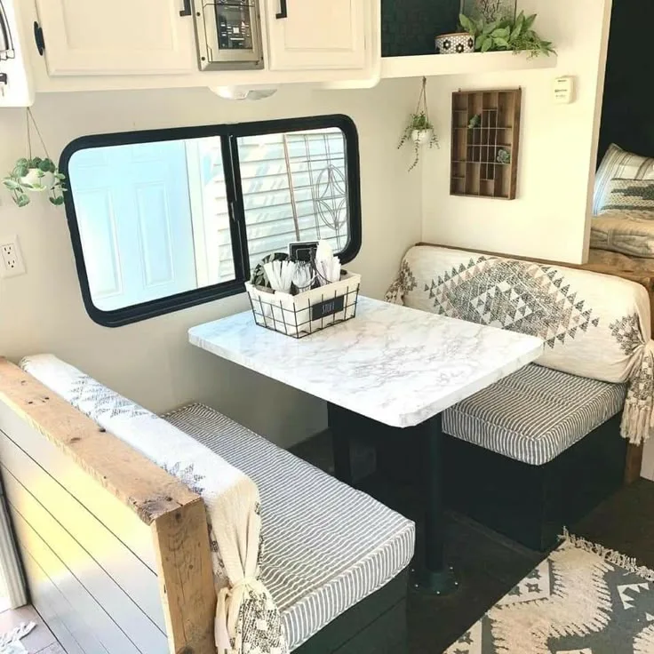 RV Camper Table Top Covered with Marble Pattern Counter Paper