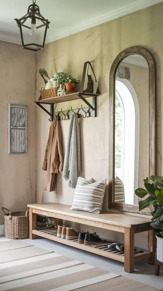 Farmhouse Style Mudroom with a Mirror