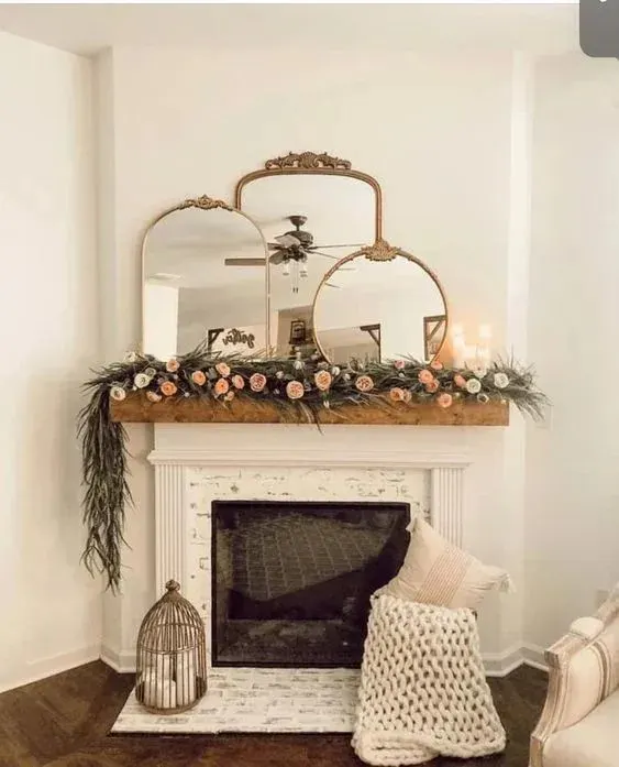 Spring Mantel Decor Featuring Layered Mirrors