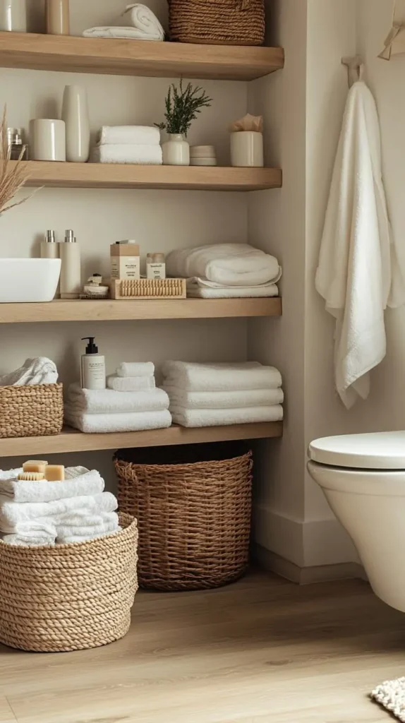 Open Shelving in a Small Bathroom