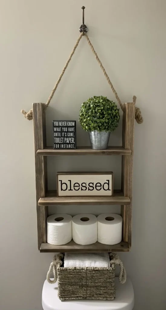 Hanging Rope Shelves Above the Toilet