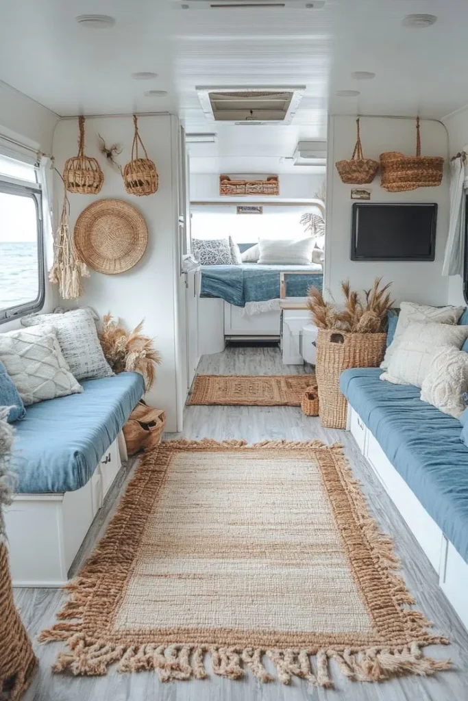 Camper decorated with a Rug to add warmth