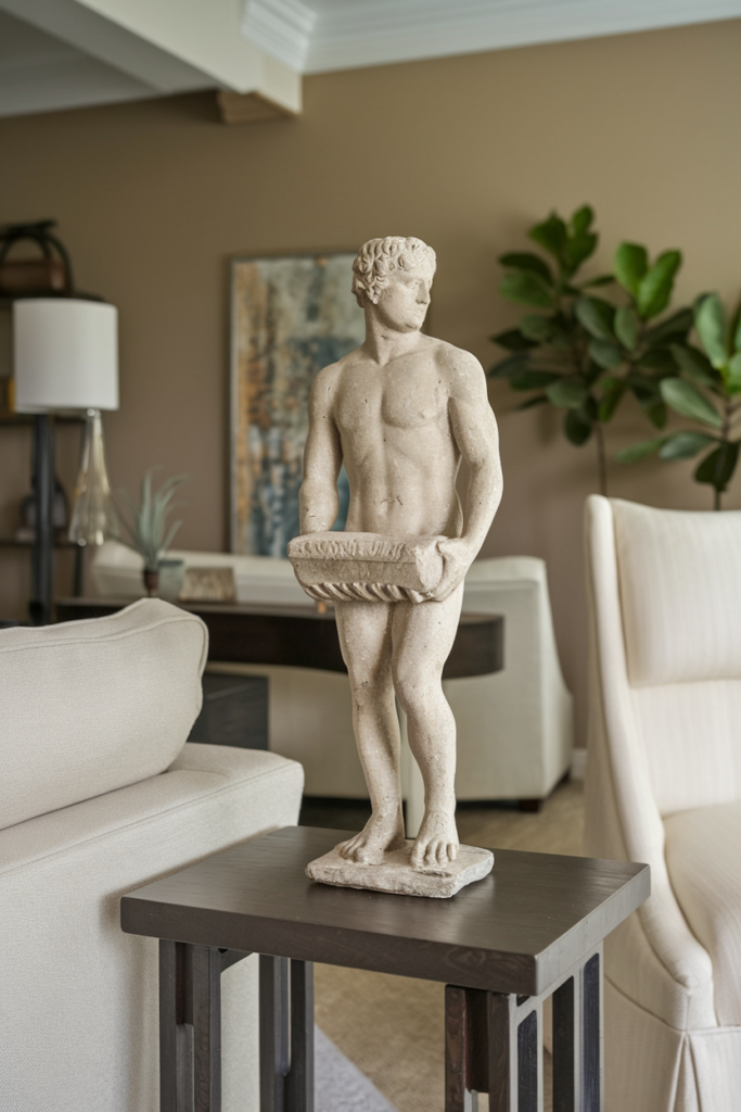 Sculpture used as a decoration on an end table.