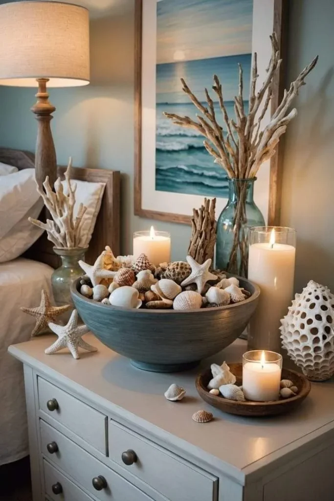 End table decorated with sea shells