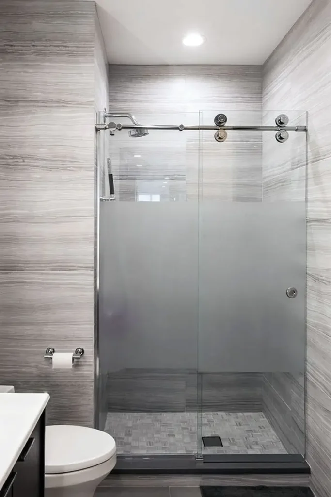 Frosted Glass Sliding Door for the Small Bathroom Shower Area