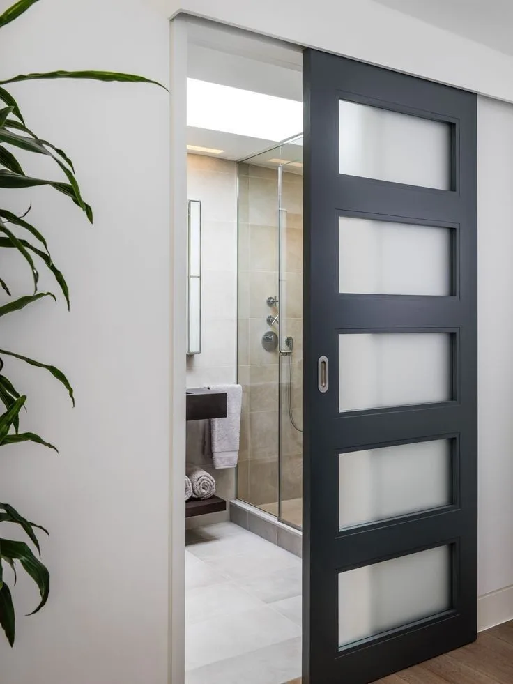 pocket door for Space Saving in a Small Bathroom