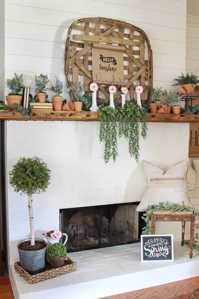 Spring Mantel Decor, Featuring Terracotta Herb and Succulent Pots