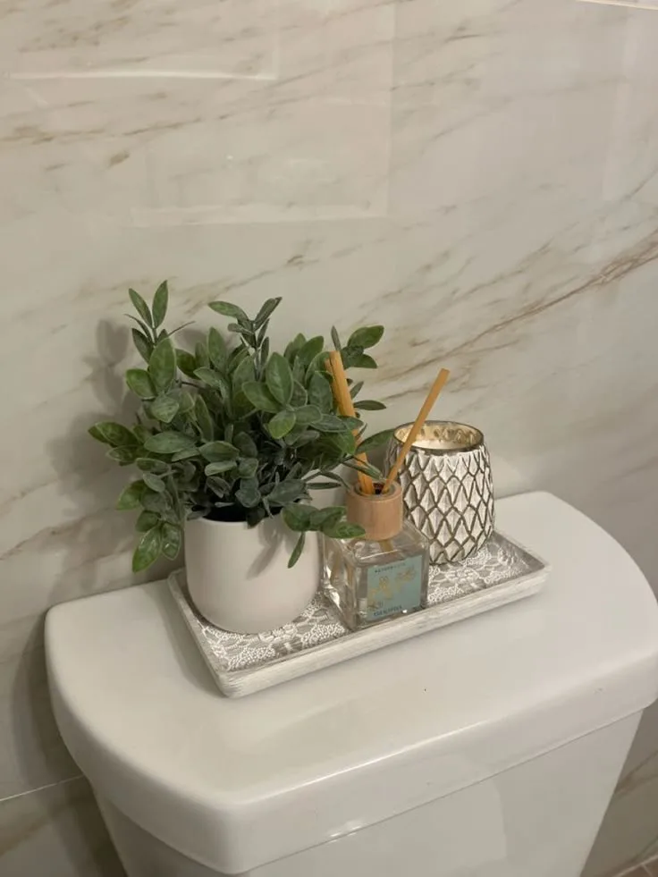 Decorative Tray is Placed Above the Toilet