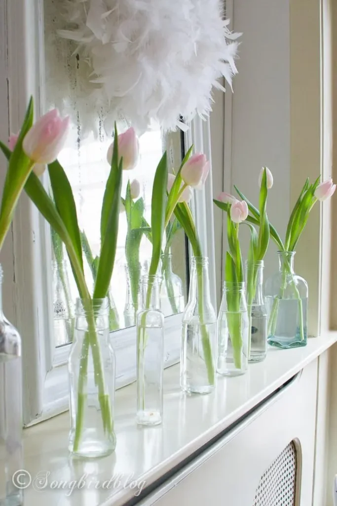 Mantel Decorated for Spring with Tulip Bunches 