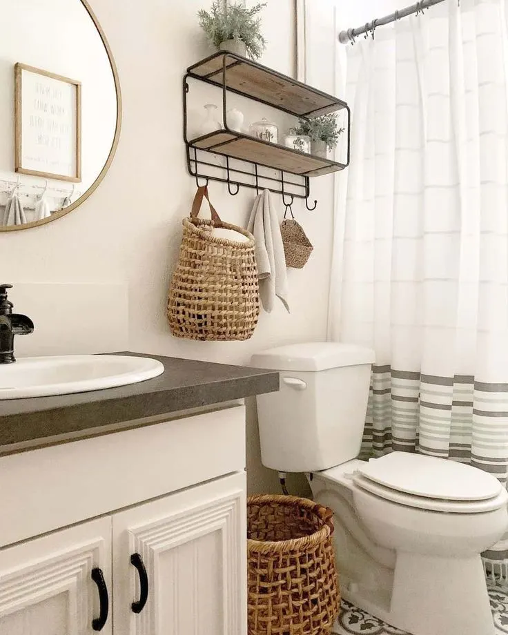 Wicker Baskets Hang Above the Toilet