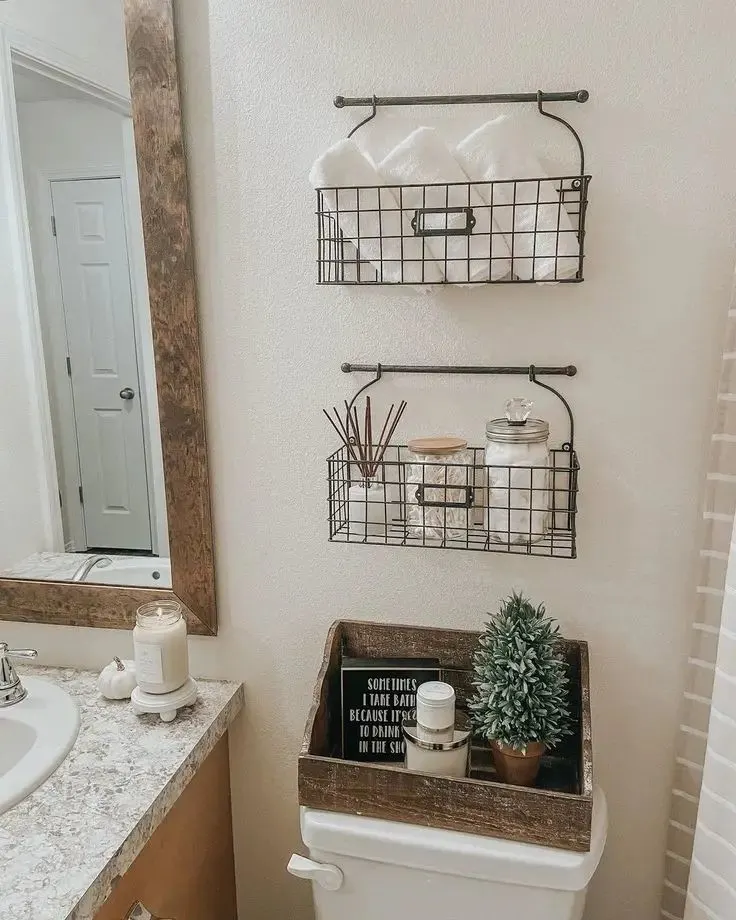 Wire Racks Installed Above the Toilet for Storage