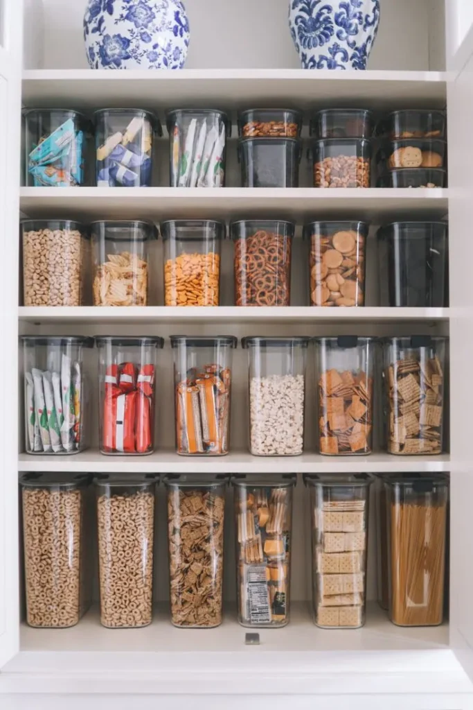 Clear Containers for Organize the Walk in Pantry