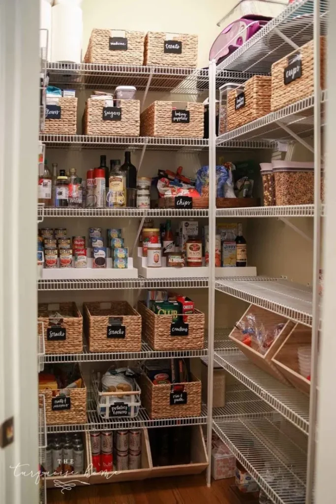 Baskets for Categorize food in Walk in Pantry