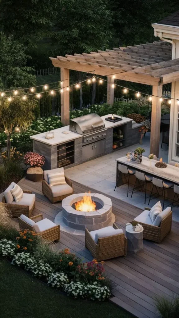 Outdoor Kitchen Firepit and Grill Combo