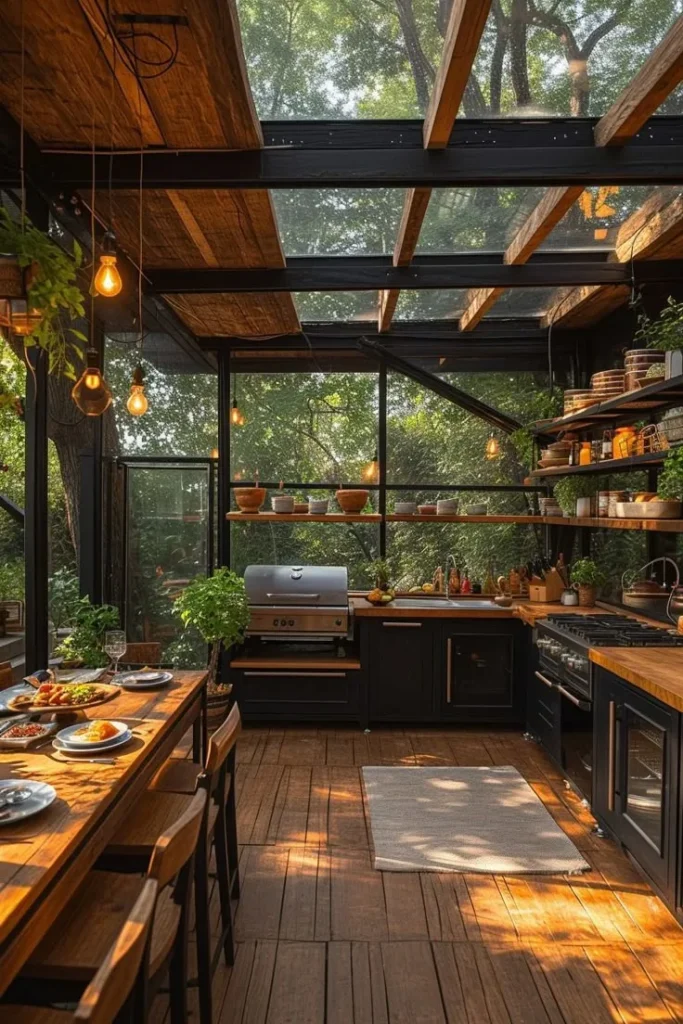 Outdoor Kitchen with a Greenhouse