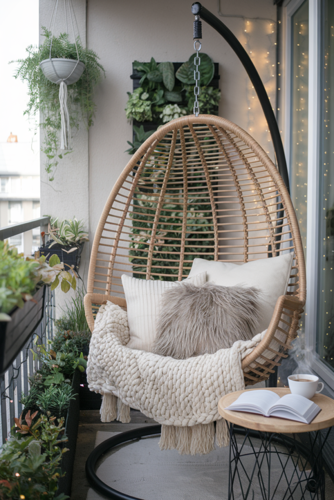 Small Balcony with a Hanging Chair Reading Nook