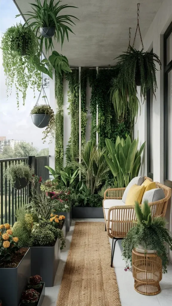 Small Balcony Decorated with Hanging Plants