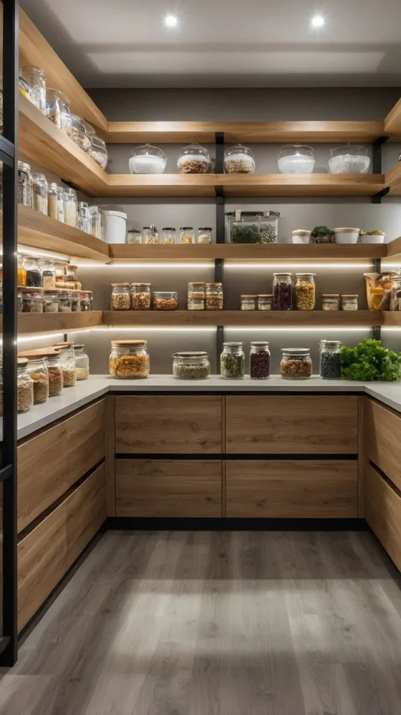 LED Lights Installed Under the Shelves of the Pantry