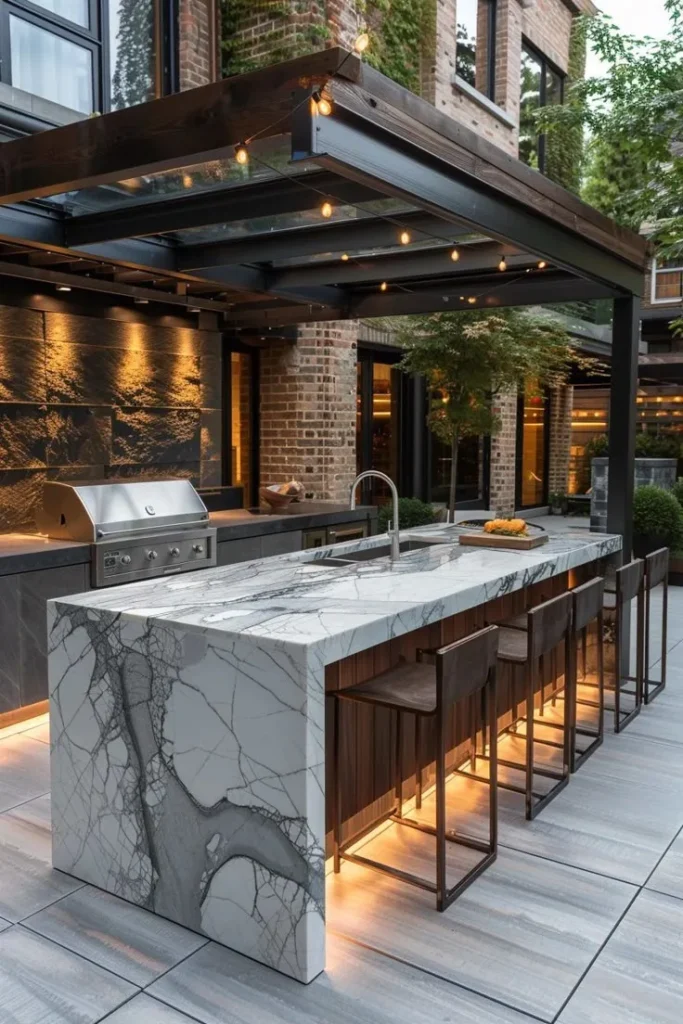 Marble and Stone Exterior Outdoor Kitchen