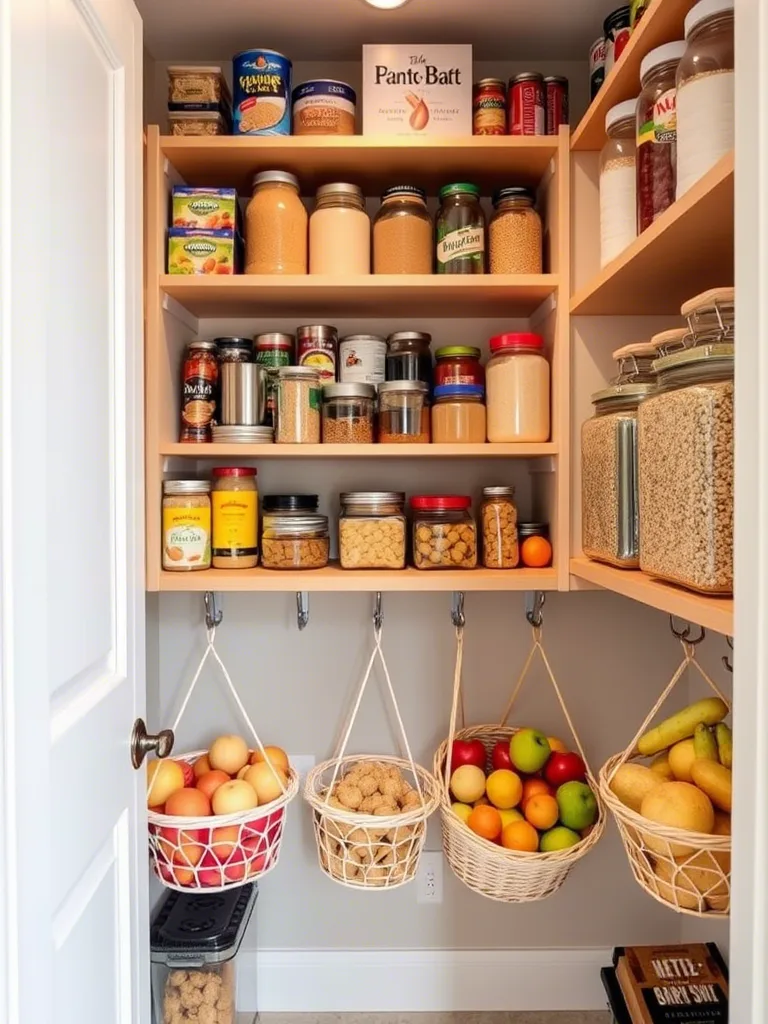 Hooks Attached Under the Shelve to hang Basket to store Fruits in the Walk in Pantry