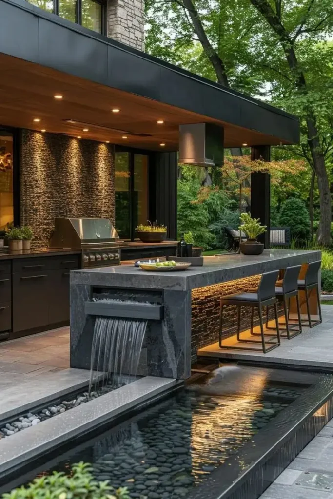 Outdoor  Kitchen with a Water Feature