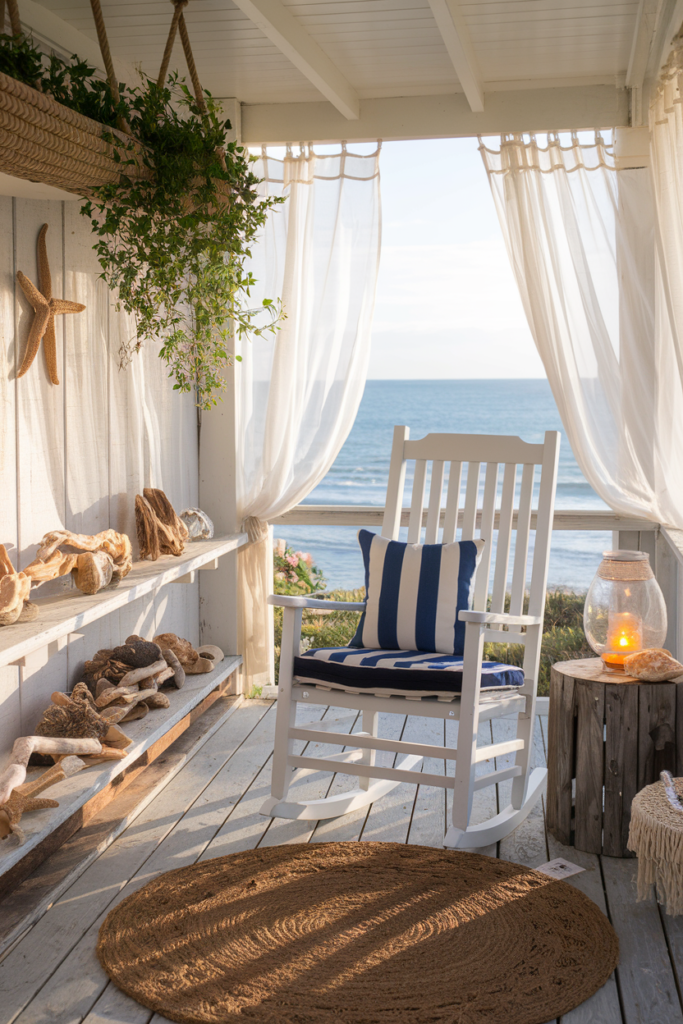 Porch Decorated for Summer in Coastal Style