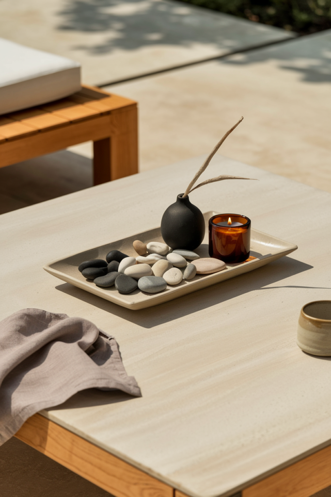 River stones as a Summer Centerpiece of the Coffee Table