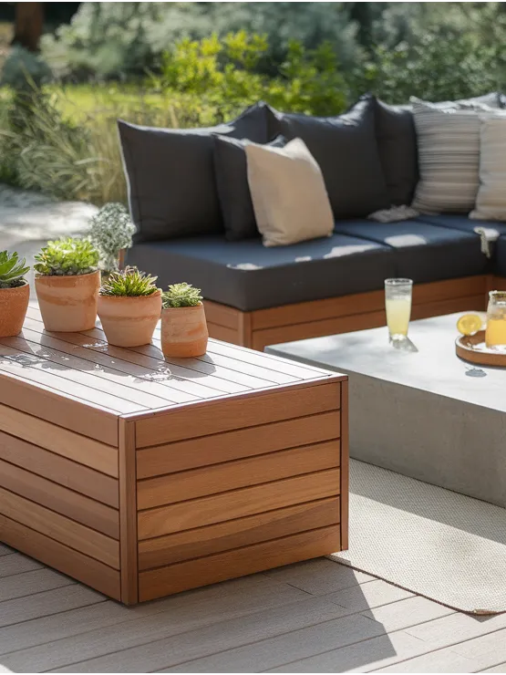 Wooden Deck Box Furniture in the Summer Lounge area