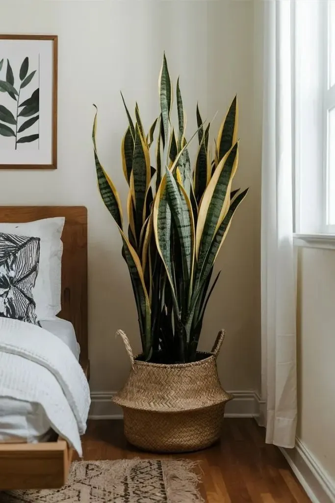 Snake Plant as a decoration of a Boho Bedroom for Summer