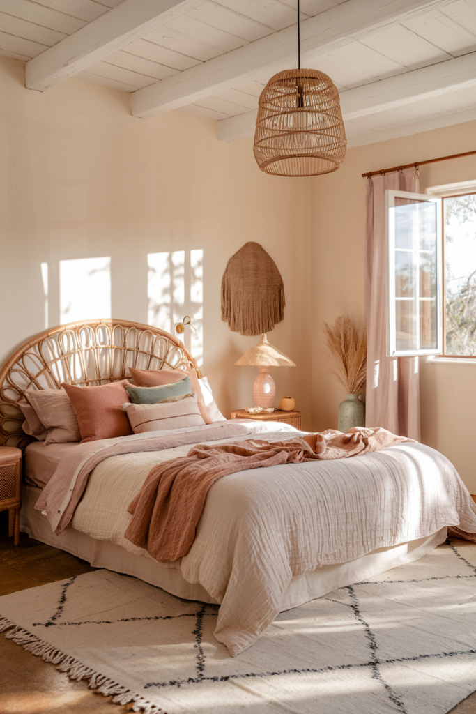 Boho Style Bedroom that is Decorated for the Summer