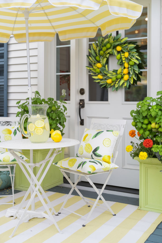 Porch that is decorated for the summer in Tropical Style