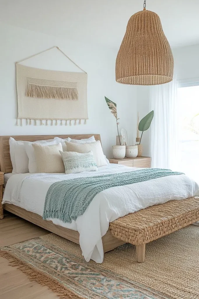 Lightweight Bed Linen used in boho style Bedroom in the Summer season