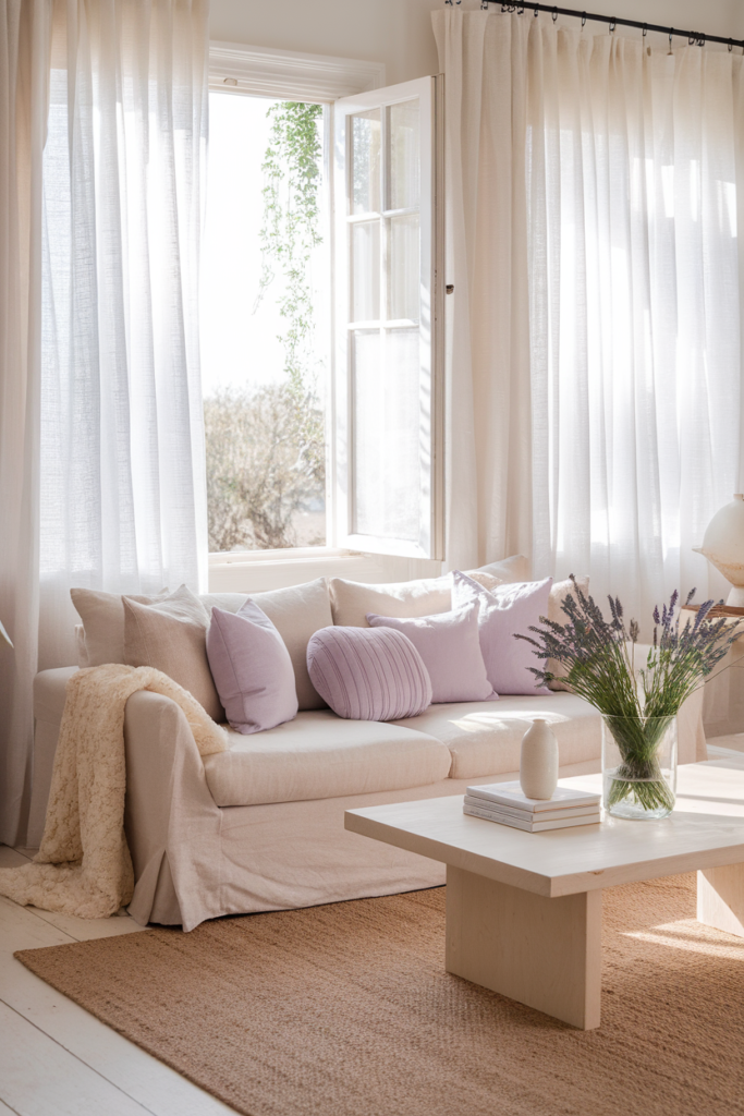 Lavender theme Livingroom Decorated for the summer