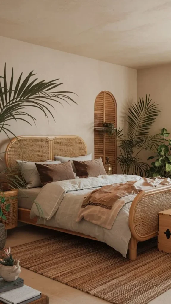 Low Platform Bed in a Boho style Bedroom