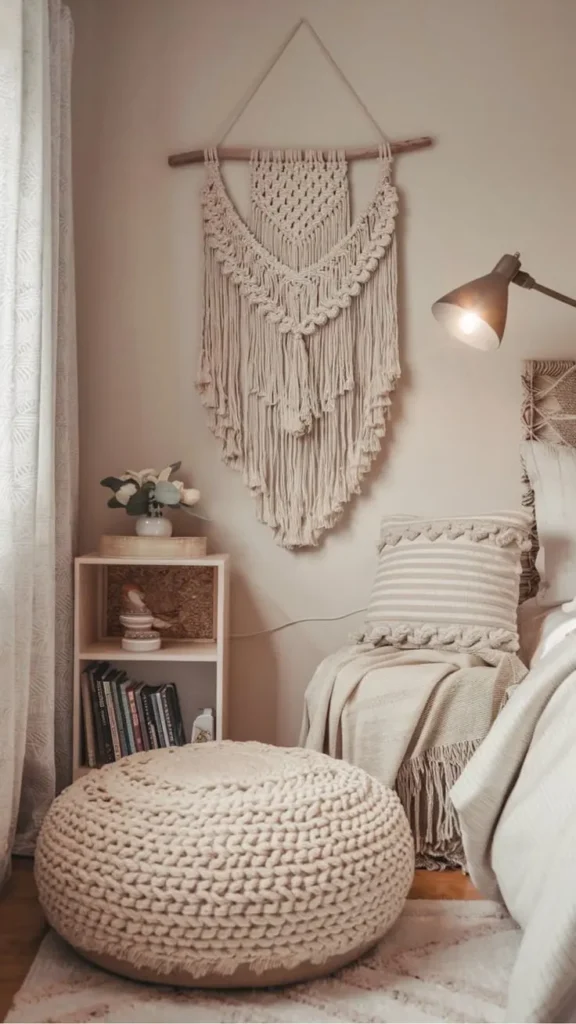Cotton Pouf that matches Boho style Bedroom