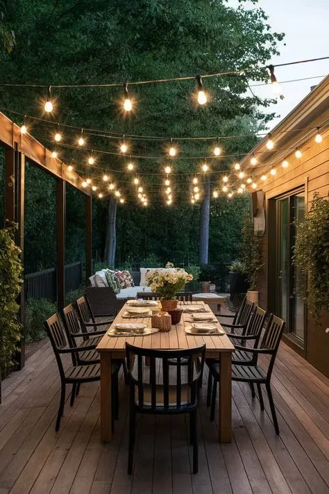 Patio Dining area String Light Setup