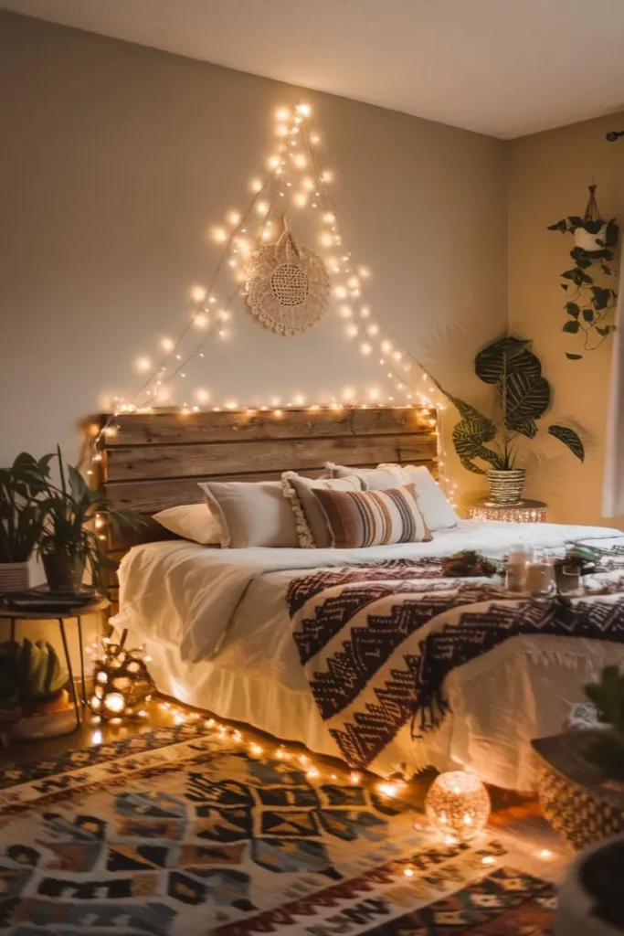 String Lights as a decor in Boho Bedroom for Summer
