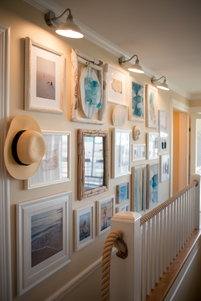 Print your beach vacation photos in soft tones and frame them in rustic white or driftwood frames.