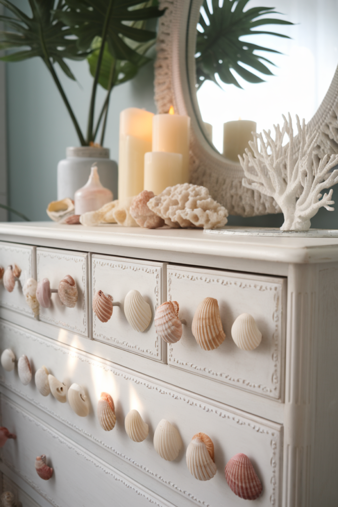 Drawer knobs with shell handles for a beachy twist.
