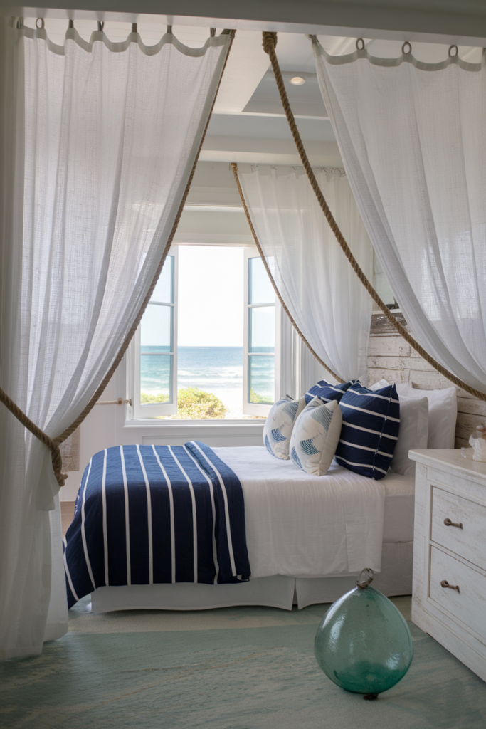 Repurpose rope as curtain tiebacks for a subtle nautical detail.