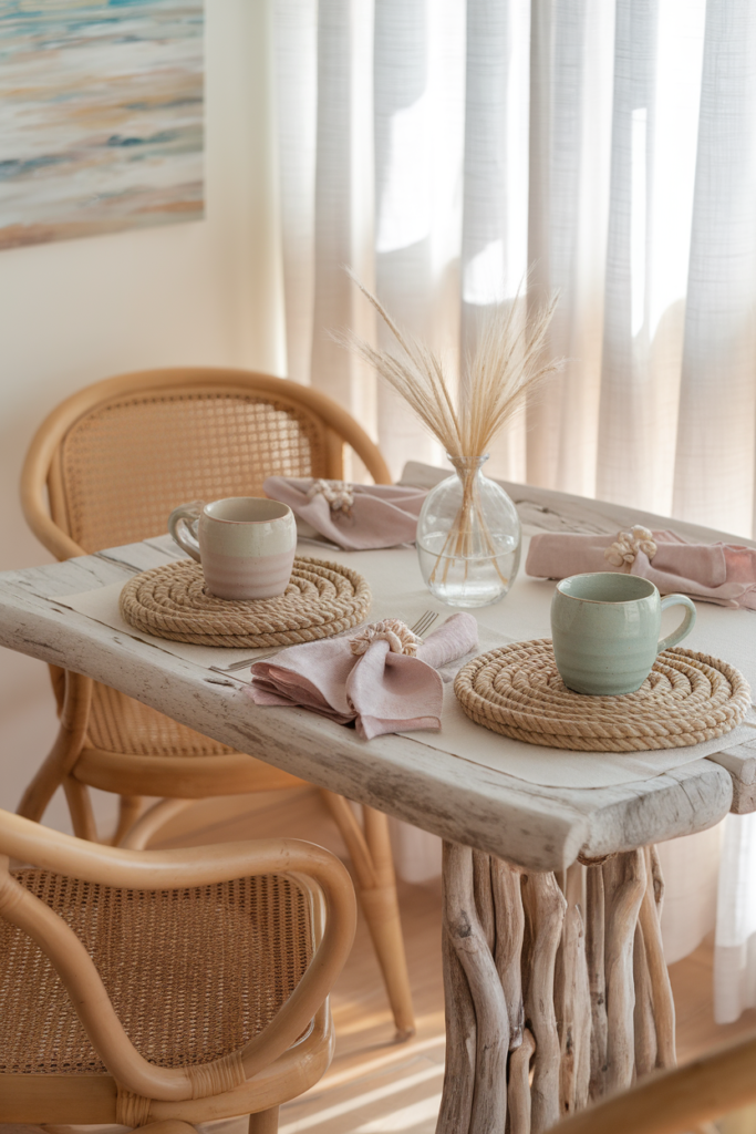 Circular coasters are crafted using sisal rope that feel straight from a beach cottage.