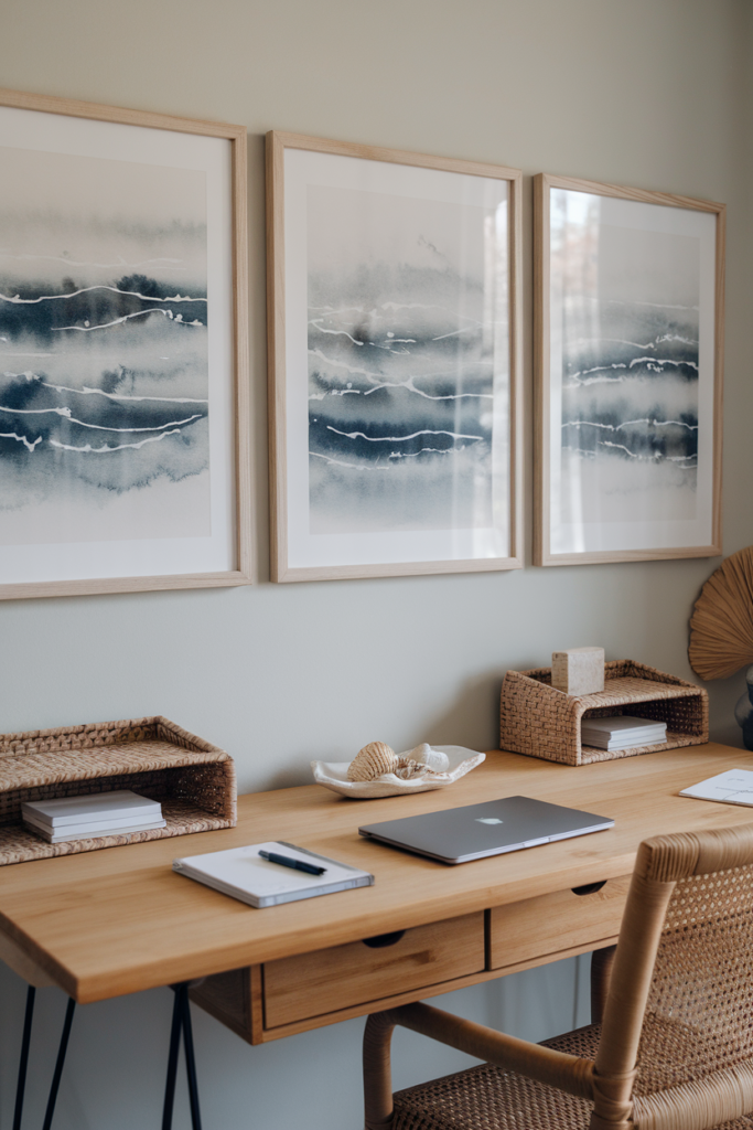 Painted waves using watercolor and frame for a modern, breezy look.