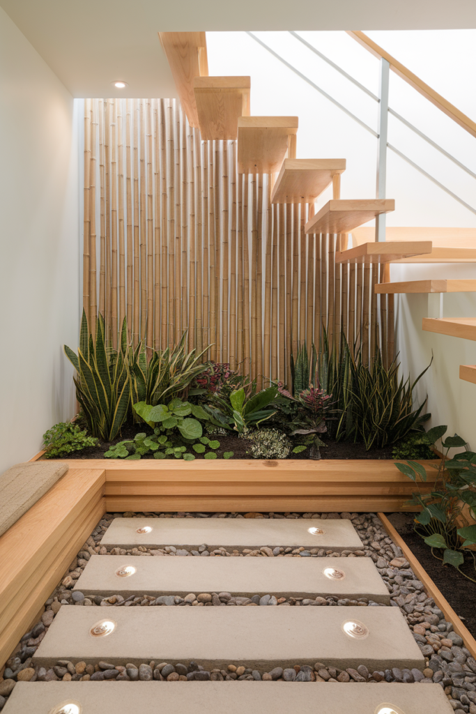 Scandinavian Style Indoor Garden Area Under the Stairs