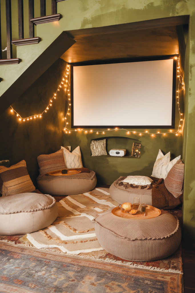 Boho Style Mini Theatre Area Under the Stairs 