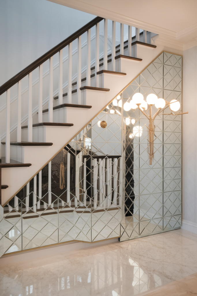 Under the Stairs Mirror Placements as a Decor 