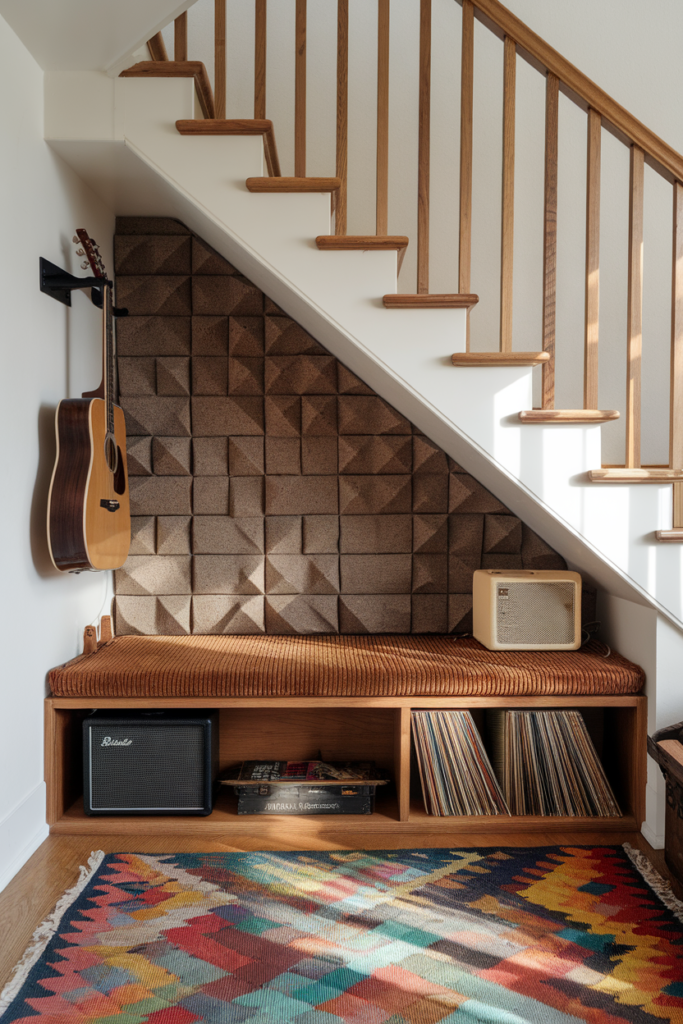 Mid Century Modern Style Music Nook Under the Stairs