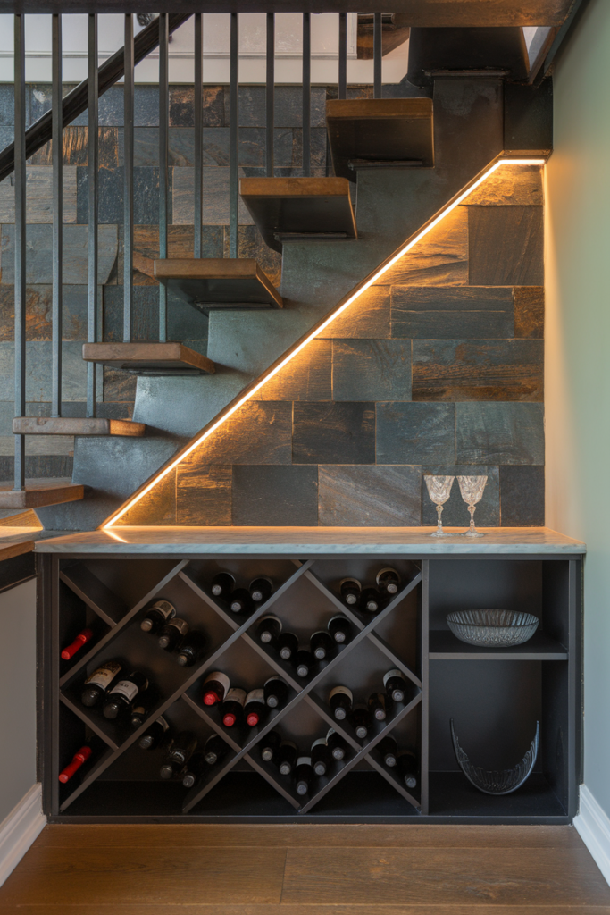 Modern Style Wine Rack Under the Stairs 